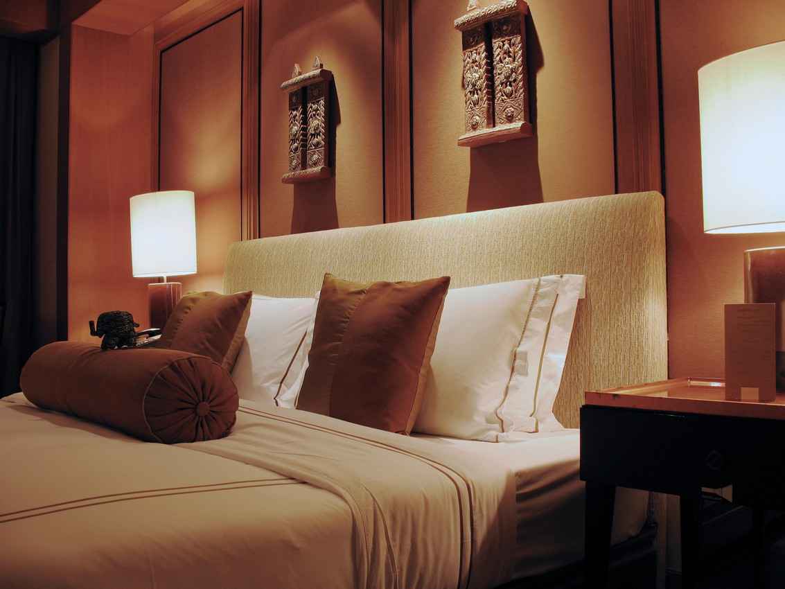 A decorative and luxurious hotel room.