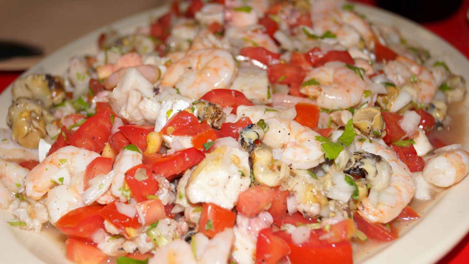 A plate chock full of delicious shrimp ceviche.