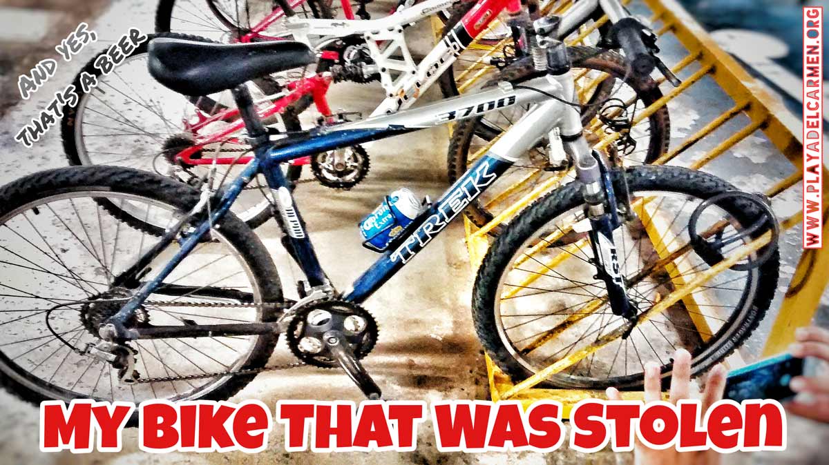This is a picture of my TREK bike that was stolen from me. Yes, that's a beer!!!
