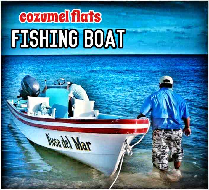 A boat near Cozumel used for fly fishing the flats nearby.