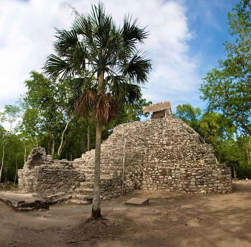 Remnants of a Mayan pyramid found at an archaeological site.