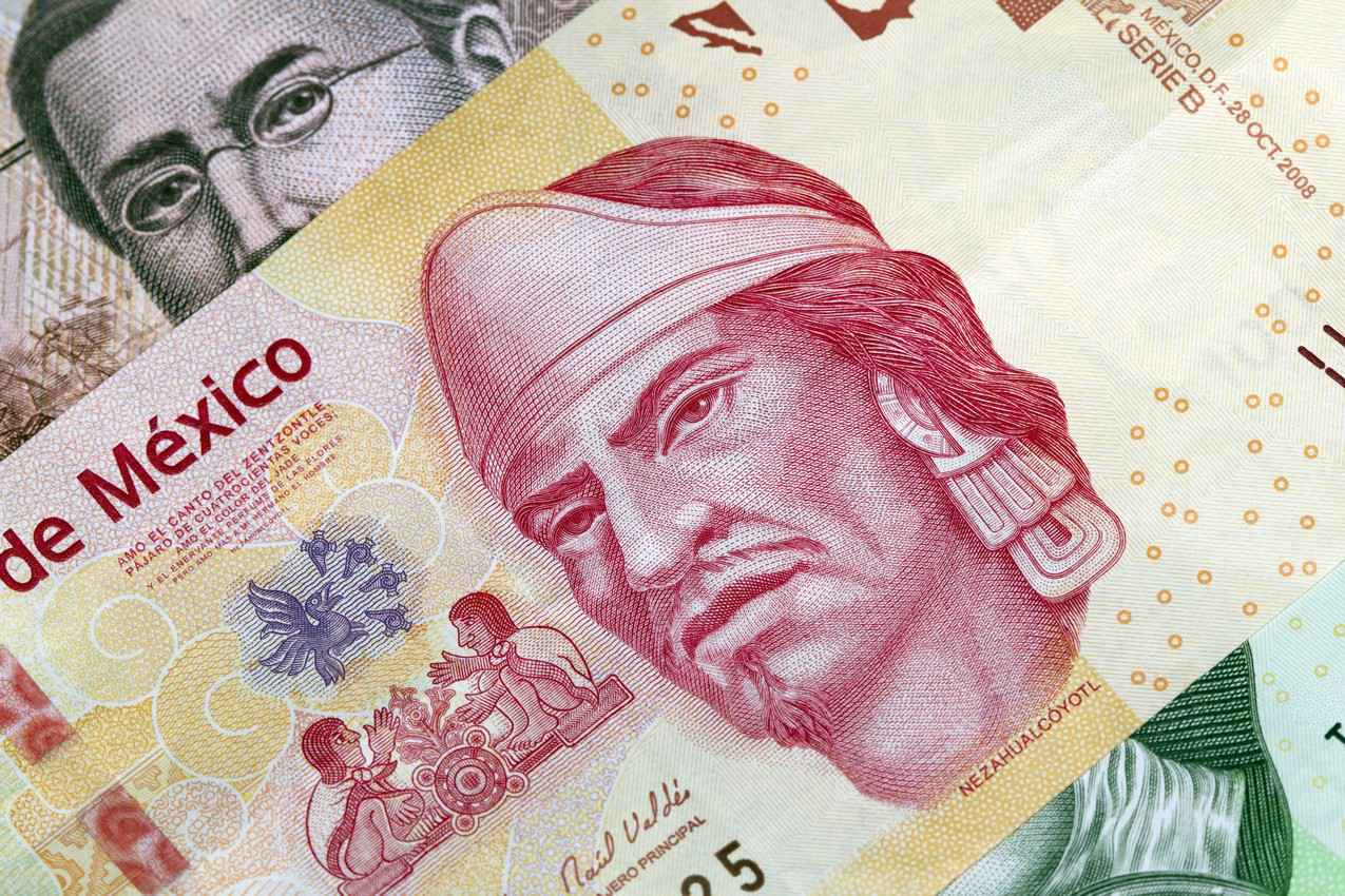 A stack of Mexican pesos.