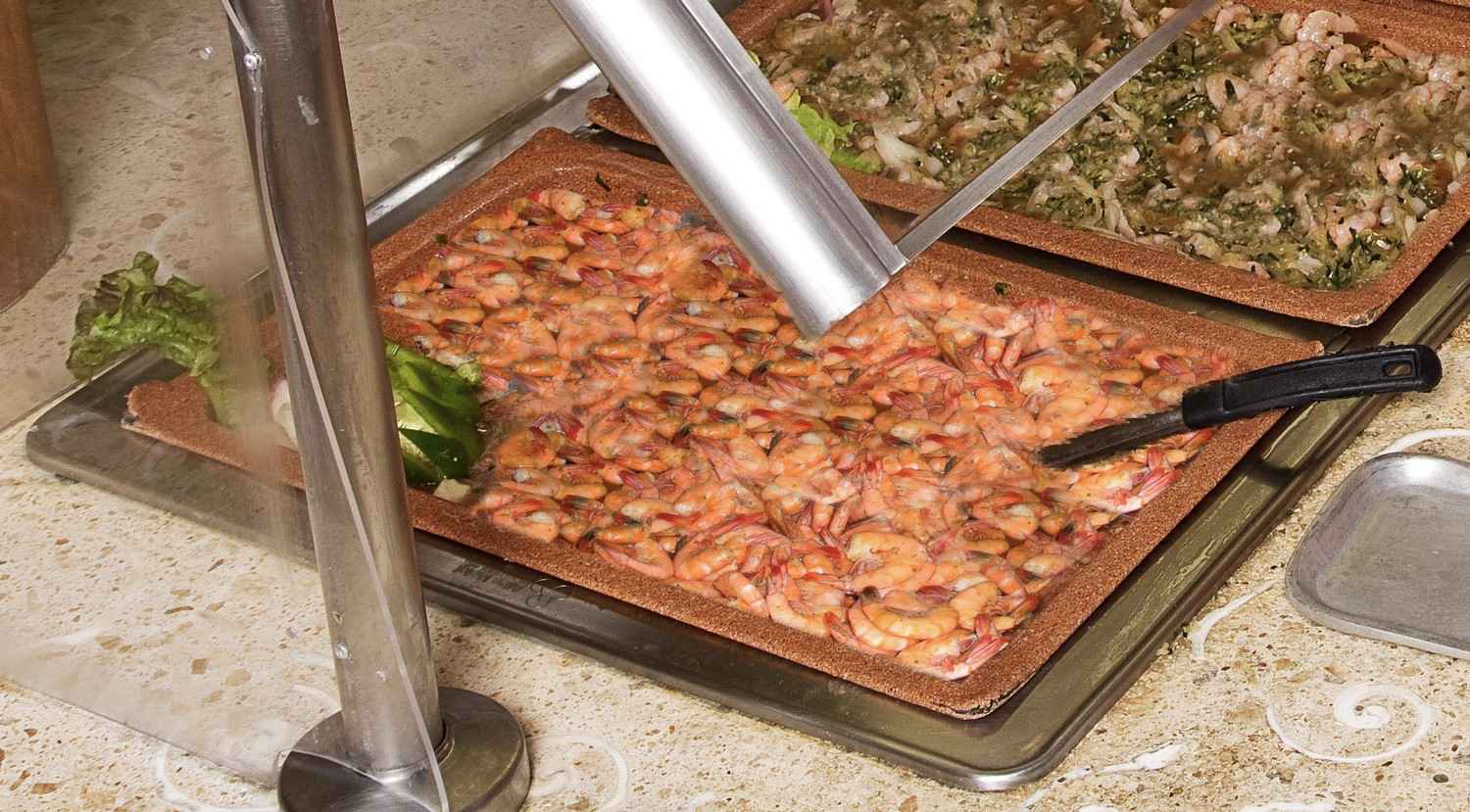 A large pan of fresh shrimp at a restaurant in Playa Del Carmen.