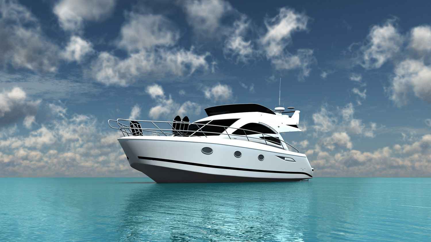 A beautiful yacht on the sea that is ready for a deep sea fishing trip.