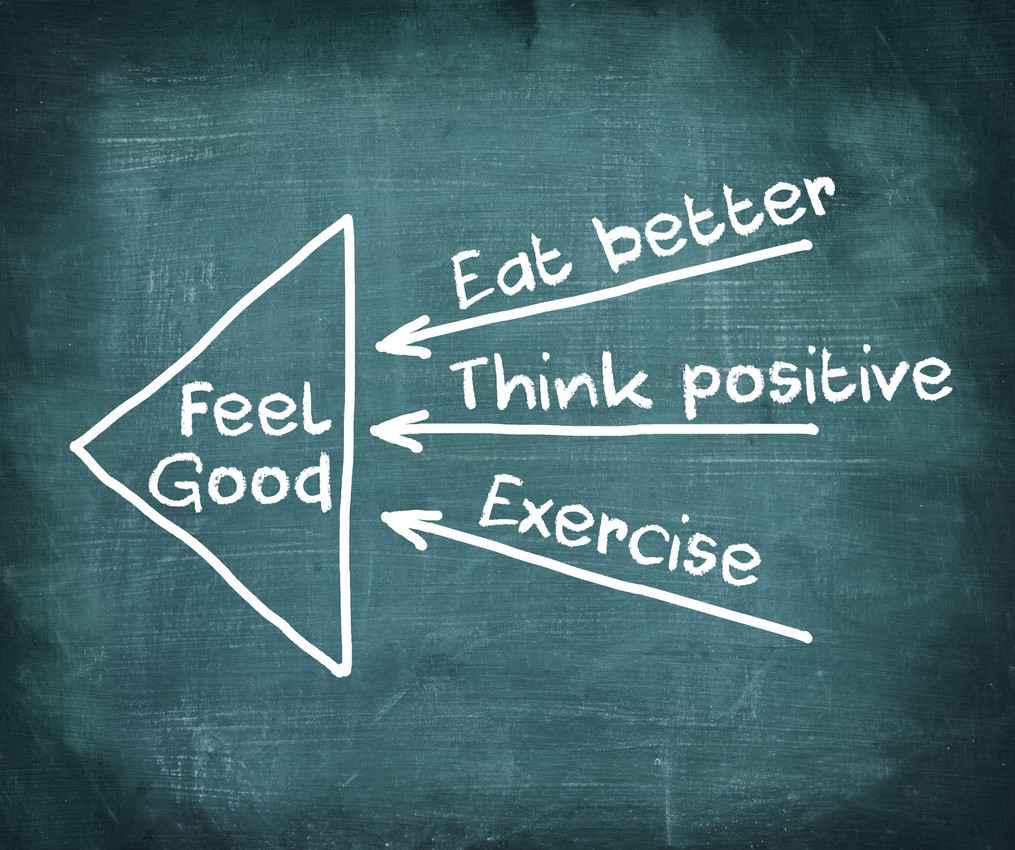 Eating better, thinking positive, and exercising regularly can make you feel good.
