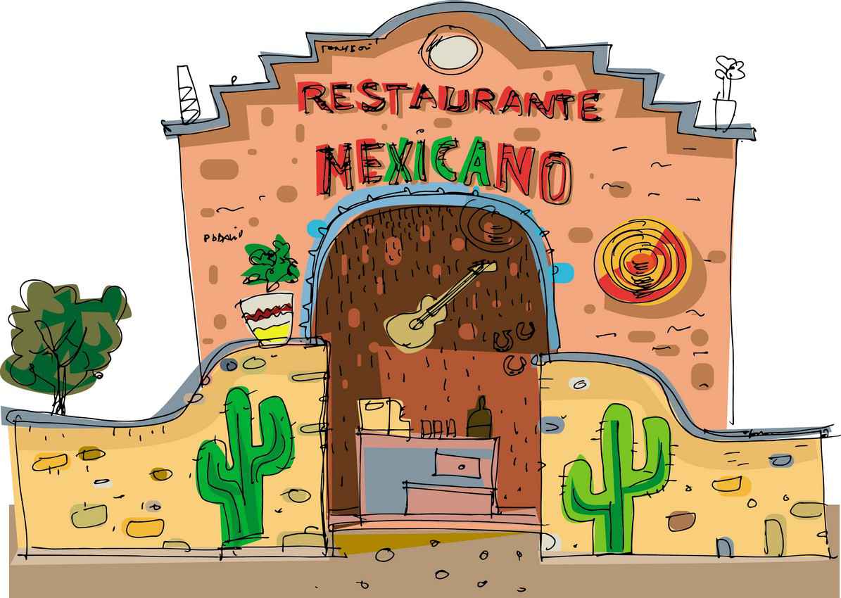 A drawing graphic of a Mexican restaurant.