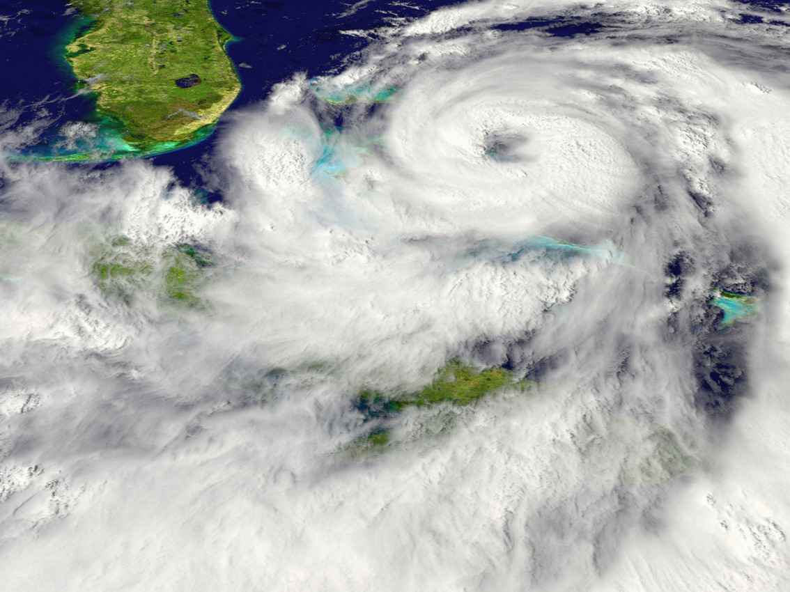 A satellite image of a hurricane over the Caribbean Sea.