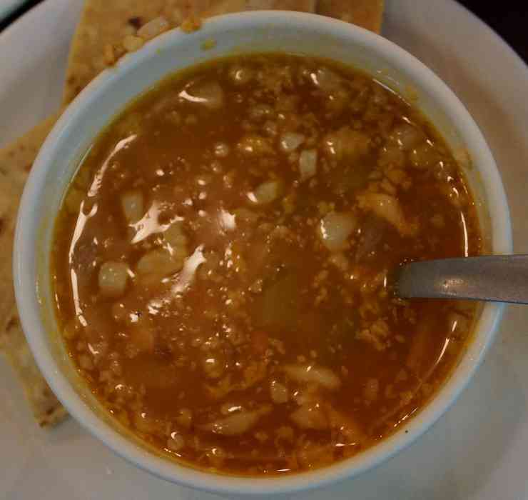 A bowl of delicious Mexican soup that was served as a side dish at the now famous El Fogon restaurant.