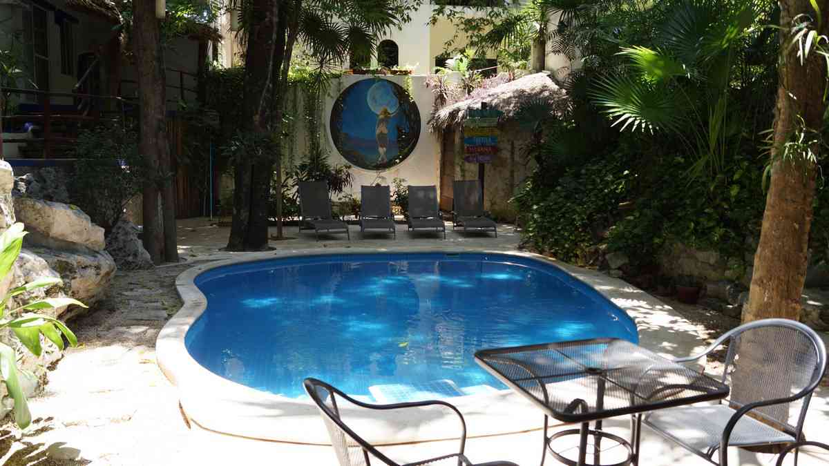 The swimming pool inside the Luna Blue Hotel.