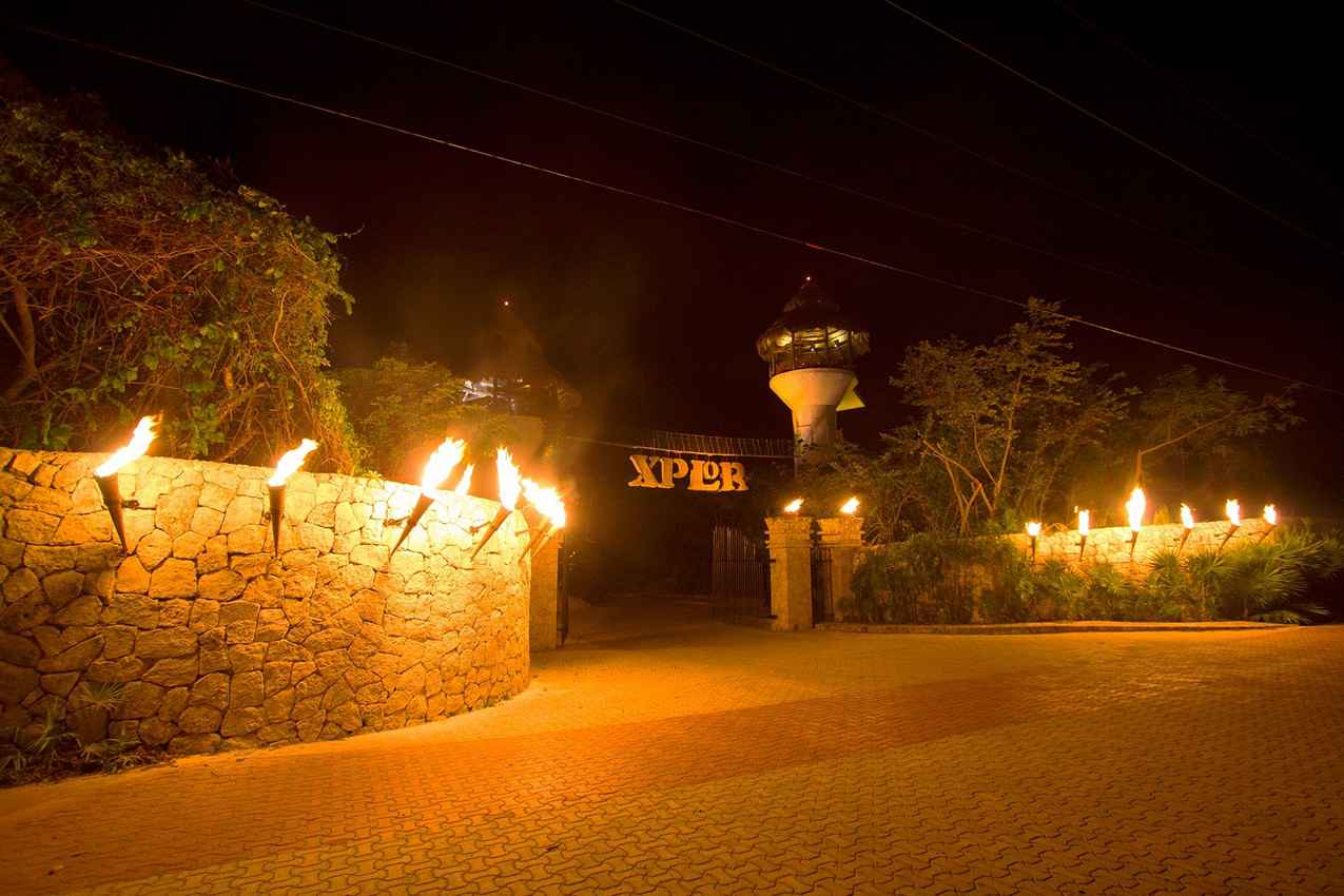 The Xplor entrance at night.