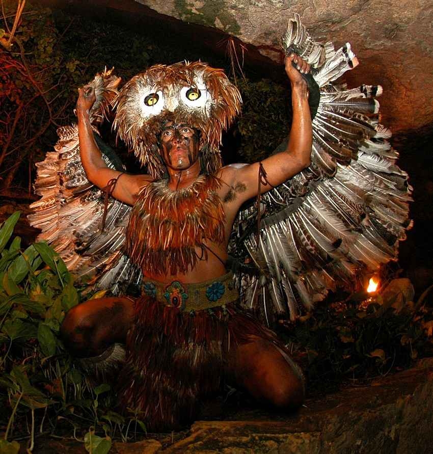 A Mayan warrior wearing full regalia.