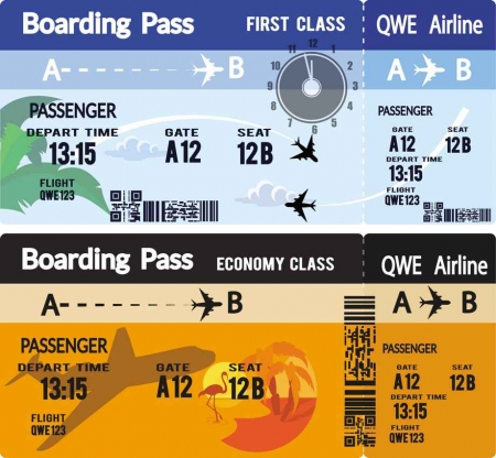 An airline ticket graphic.