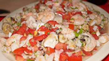 A delicious looking plate of shrimp ceviche.
