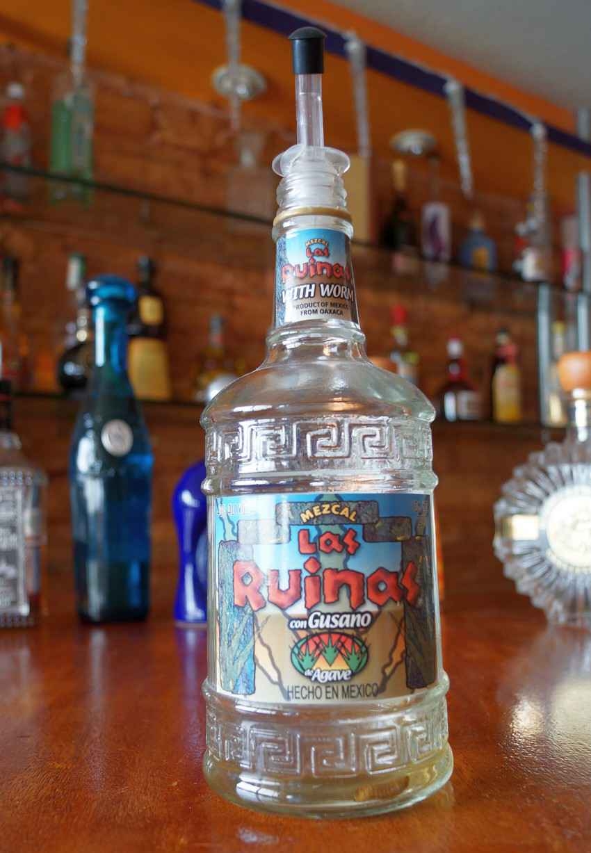 A bottle of Las Ruina tequila.