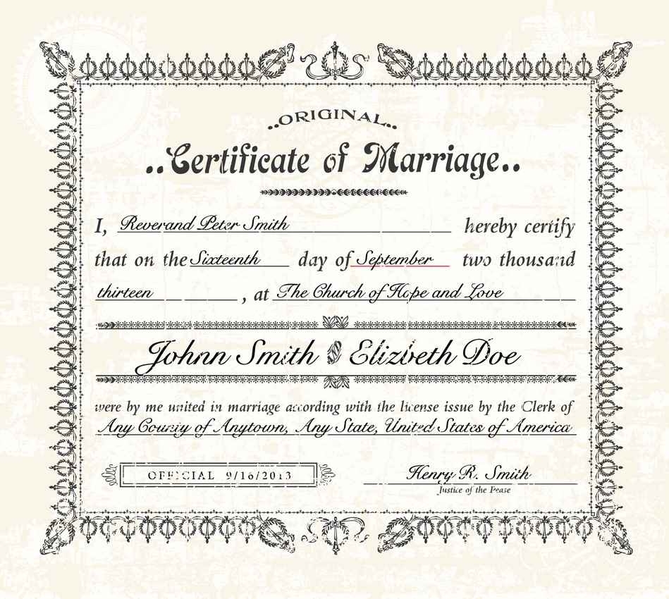 A graphic showing a certificate of marriage.