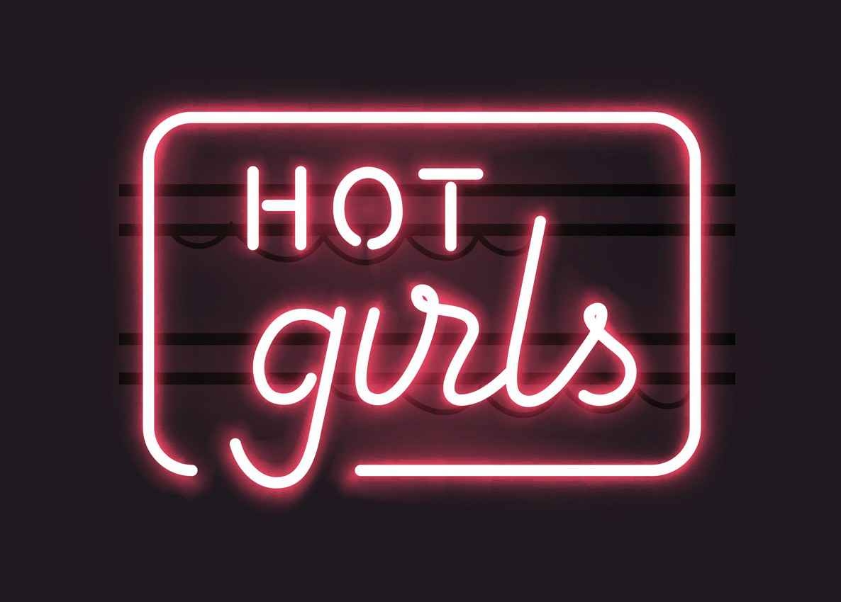 A hot girls neon sign graphic.