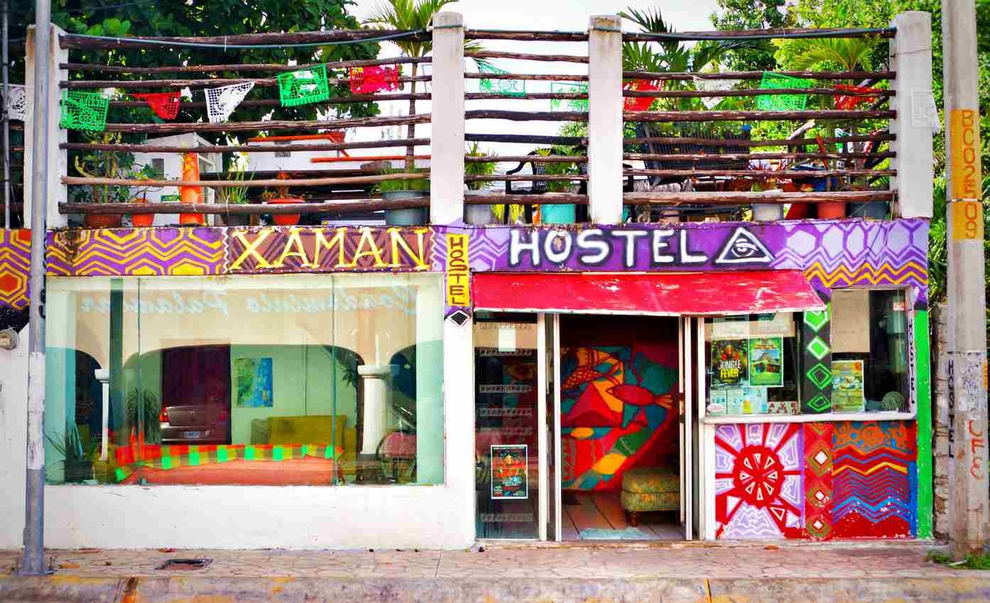 Xaman Hostel rooftop that it is visible as you're standing on 10th St. in Playa Del Carmen.
