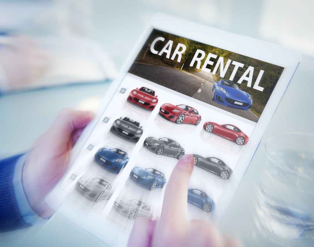A card showing the car choices available for rent.