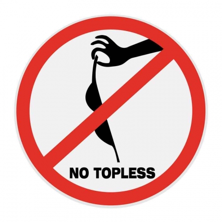 No topless bathing sign.