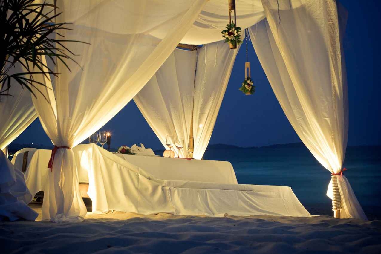 A candlelit canopy dinner on the beach in Playa Del Carmen.