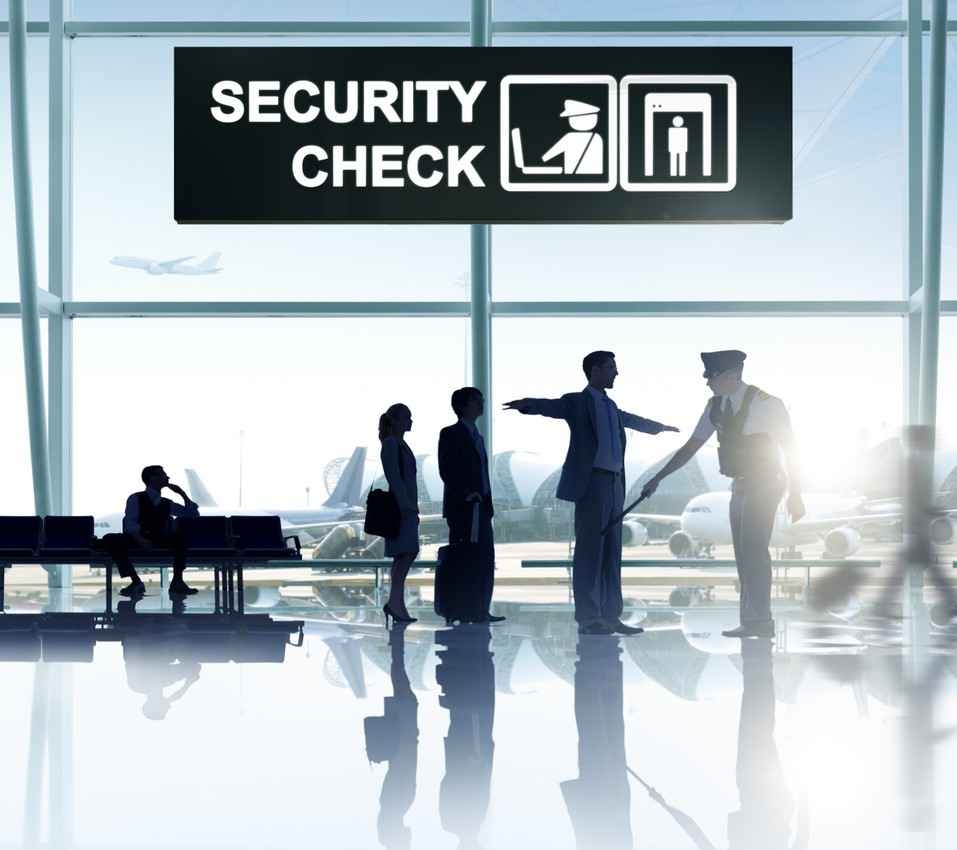 A security checkpoint at an international airport.