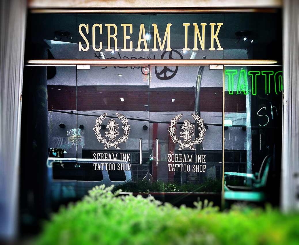A picture of the front door of Scream Ink Tattoo Shop in Playa Del Carmen.