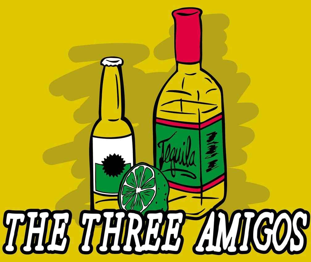 The three amigos-beer, tequila, and a lime.
