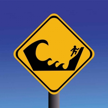 A caution large waves sign.